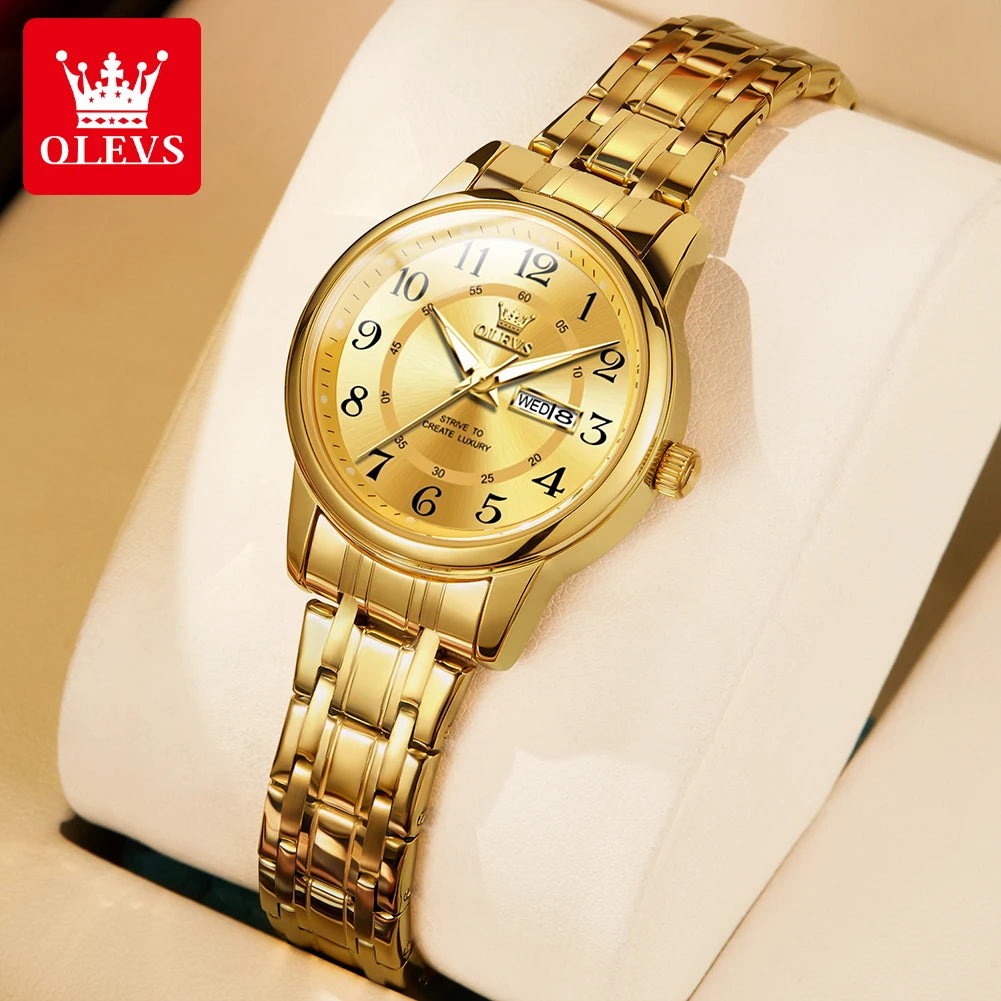 OLEVS 2891 Women's Quartz Wristwatches Stainless Steel Strap Waterproof Luminous Date Week Original Ladies Business Watches