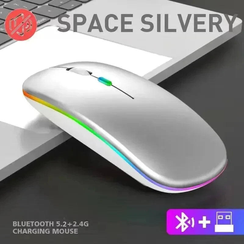 HOMEFISH PHONEPACE Dual Mode Wireless Mouse Bluetooth 2.4G Rechargeable Silent LED Backlit Optical Mice for Laptop PC Computer