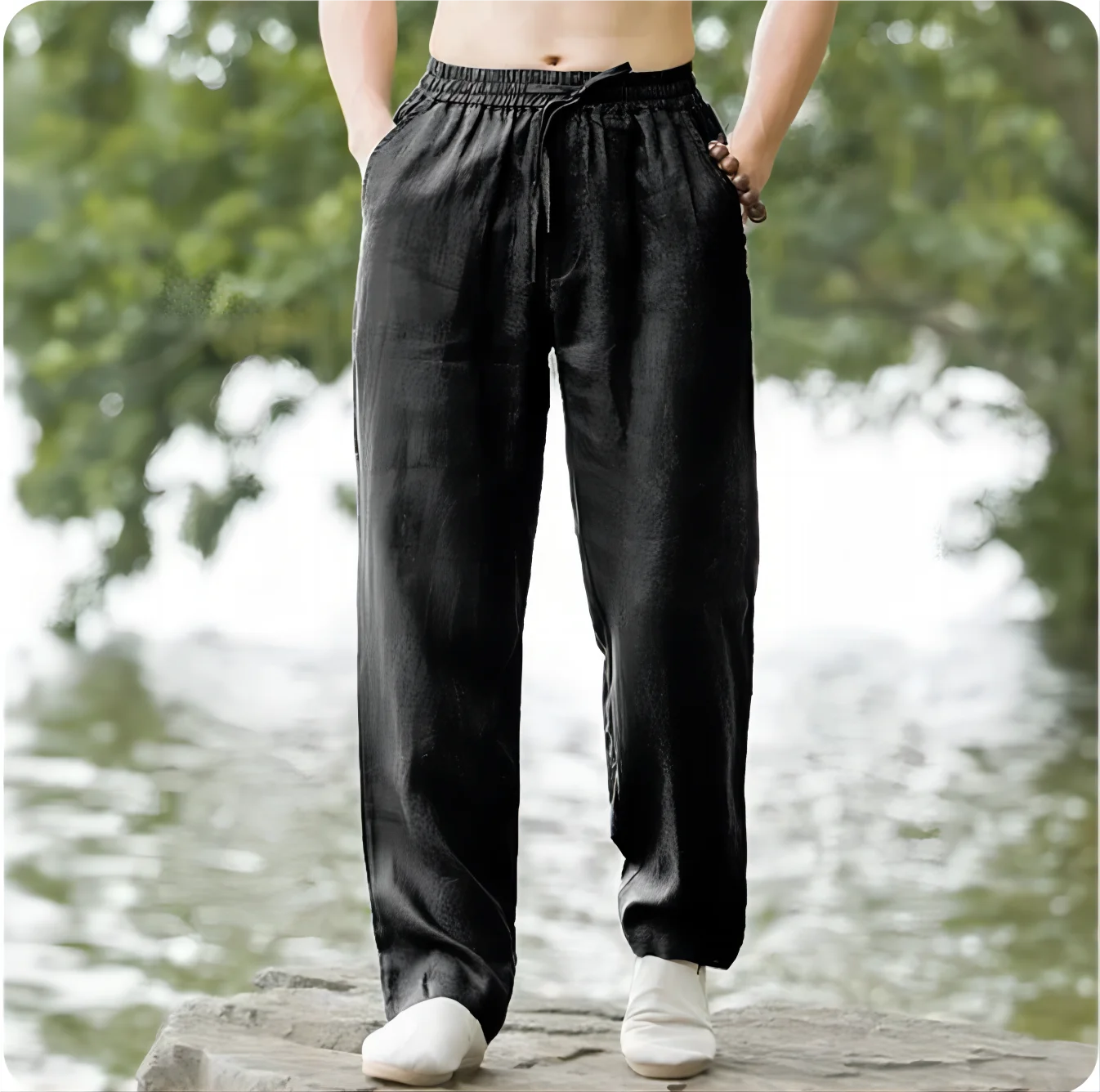 2025 new men's cotton and linen pants, loose and cool casual pants, elastic waist pants, casual oversized street wear, lightweig