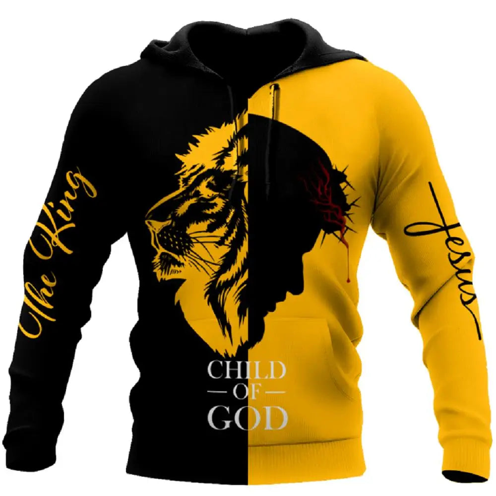 Christian Jesus Mens Hoodie 3D Print Harajuku Clothes Fashion Hooded Sweatshirt Casual Pullover Streetwear New Oversized Jacket