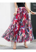 Elegant Skirts for Women Summer New Chiffon Half-body Skirt Crushed Flower Vacation Style Women's Beach Skirt Pleated Skirt