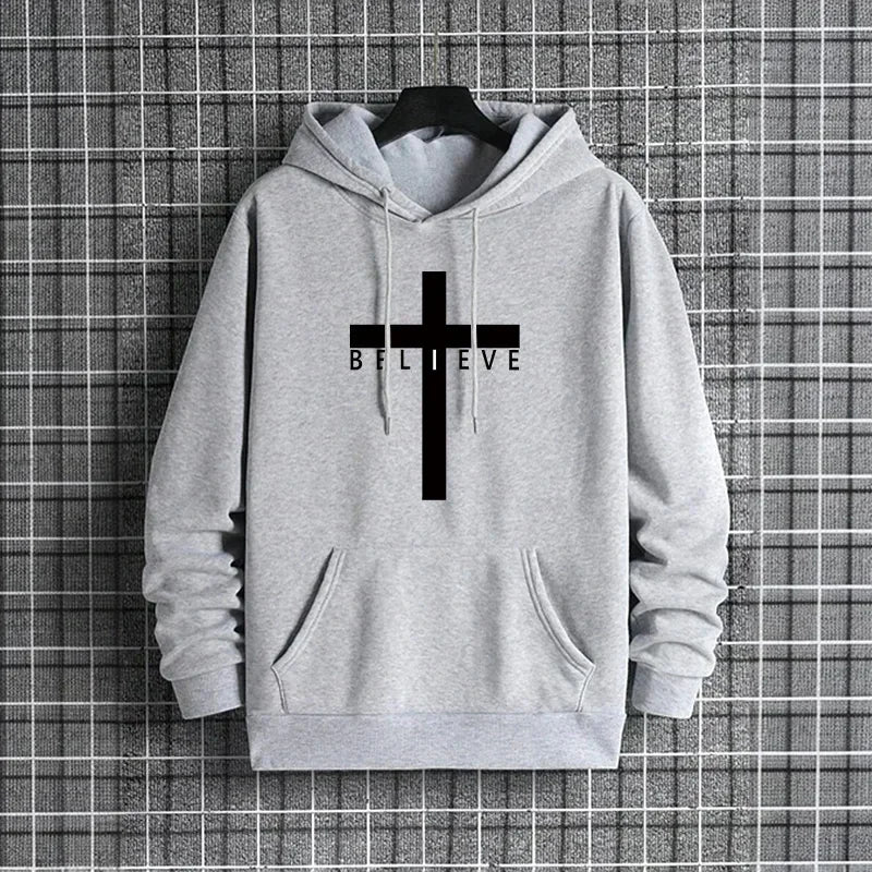 Jesus Cross Printed Men Hoodies Urban Casual Streetwear Fashion Hooded Sweatshirt Male Trendy 2026 Autumn Winter Hoody Outerwear