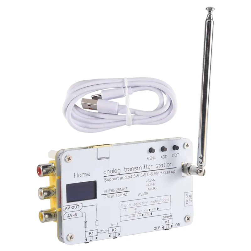 For Hamgeek White Analog TV Signal Transmitter Home Analog TV Transmitter With OLED Display Supports Global Tvs-AU47