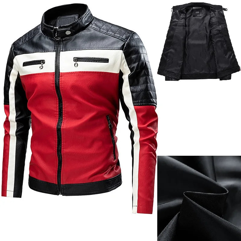 2026 Men Autumn Jacket Bomber Biker Zipper Motorcycle Faux Fur Coat Male Fleece Pilot Vintage Black Red Brown PU Leather Jacket