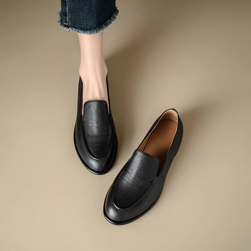 QUTAA 2025 Women Flats Shoes Fashion News Cow Leather Woman Spring Ballet Shoes Comfort Loafers Round Toe Casual Ladies 34-40