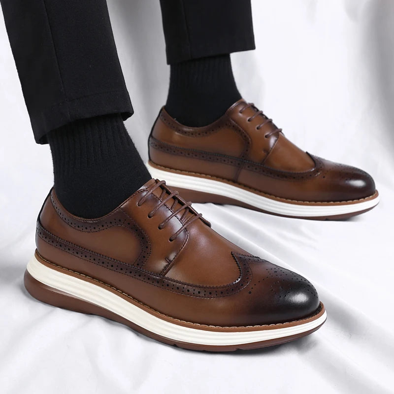 2025 New Casual Leather Lace-Up Men's Business Shoes Fashion  Soft Bottom Minimalist Shoes Design & Thick Sole for Everyday Use