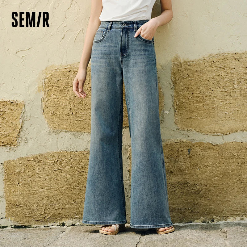 Semir Jeans Women Wide Leg Flared Pants 2025 New Summer Loose Fit Casual Long Denim