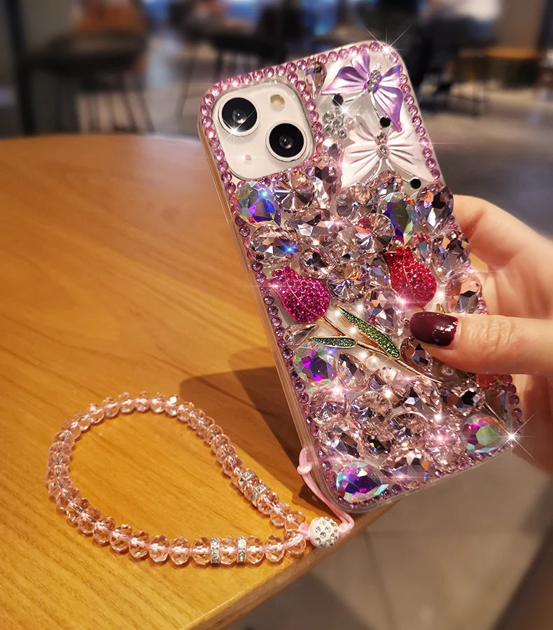 Fashion Butterfly Tulip Diamond Cases For Xiaomi Mi 11T 15T 13T 12T 14T Pro 11 Lite 5G NE Poco X3 NFC Transparent Cover