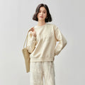 SENTUBILA Women Embroidery Sweatshirt 2026 Spring Autumn Round Neck Fashion Spliced Comfort Loose Long Sleeve Tops 141A53188