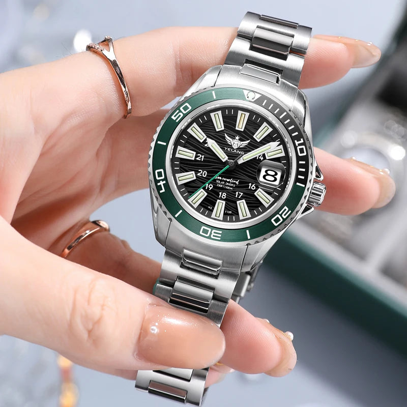 Yelang V1214 woman watch Japan VS37 solar-powered watch 36mm Women Fashion Sapphire swiss luminous 100M Waterproof Watch