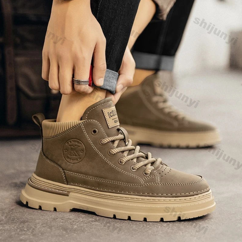Men Leather Casual Shoes Autumn New Fashion Comfortable Soft Leather Boots Men Retro Low-top Ankle Boots Men Casual Work Shoes