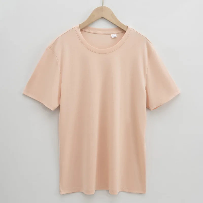 Man High Quality Heavyweight Mercerized Cotton T-shirt Comfy Ice Cool Short Sleeve Tees Pure Color Men Summer Basic Tops