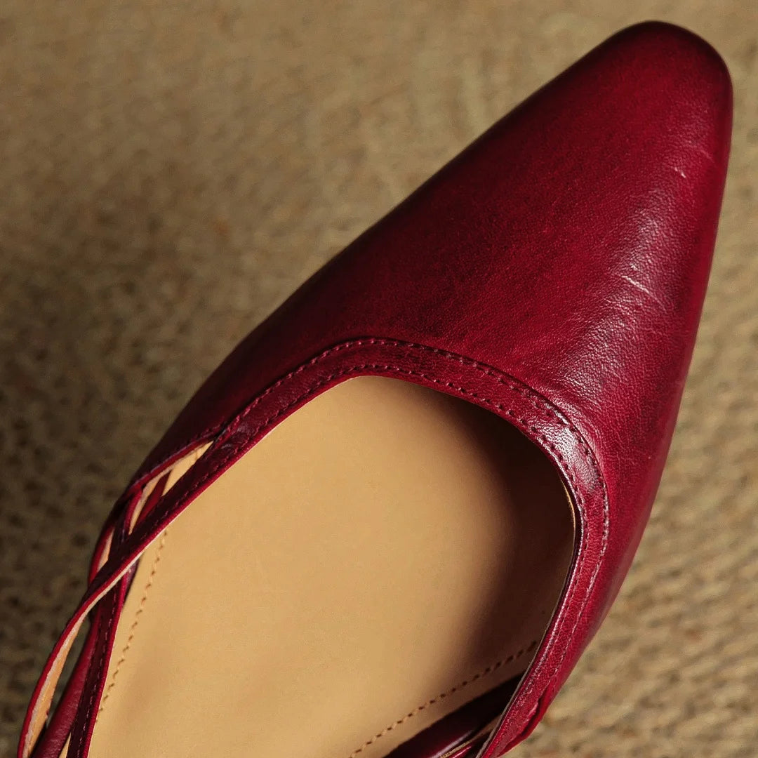 Women's cow leather pointed toe slingback 4.5cm kitten heel summer pumps elegant ladies slim daily dress heeled shoes sandals