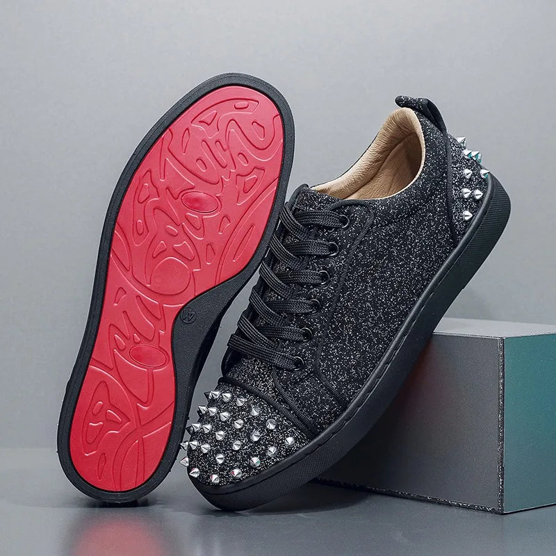 rivets glitter hip-hop casual shoes men skateboard sneakers shoes for man Street Dance sequin bling bling young people footwear