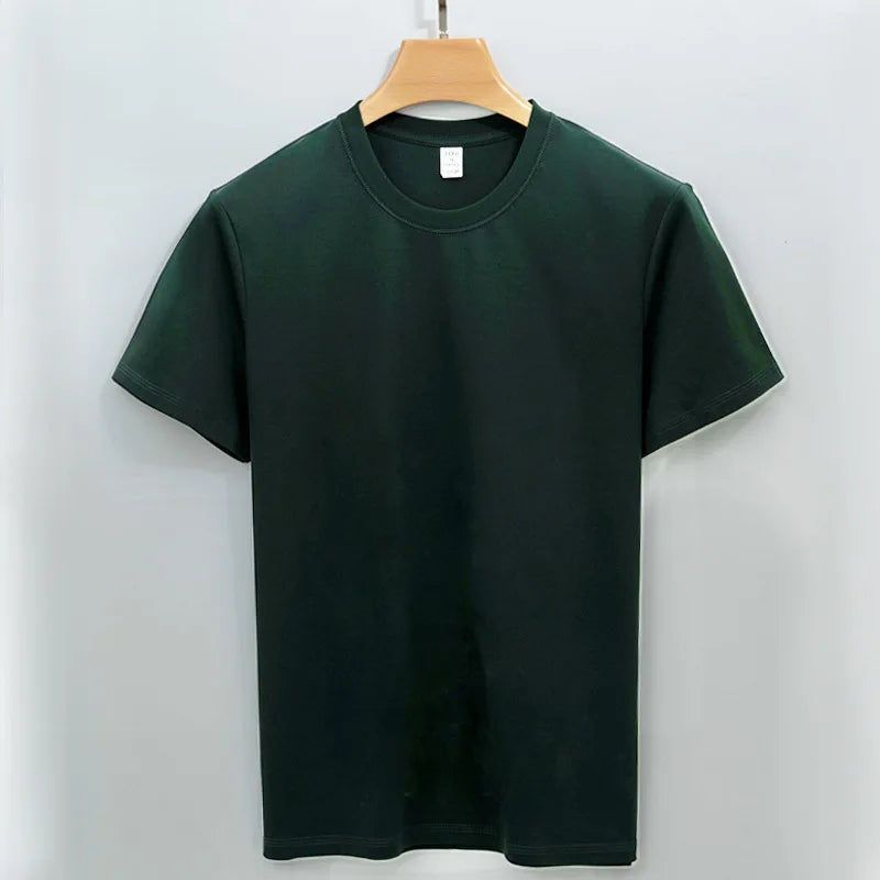 Man High Quality Heavyweight Mercerized Cotton T-shirt Comfy Ice Cool Short Sleeve Tees Pure Color Men Summer Basic Tops