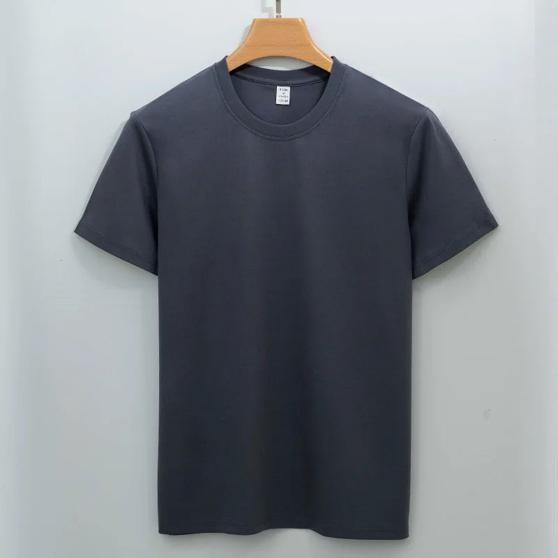 Man High Quality Heavyweight Mercerized Cotton T-shirt Comfy Ice Cool Short Sleeve Tees Pure Color Men Summer Basic Tops