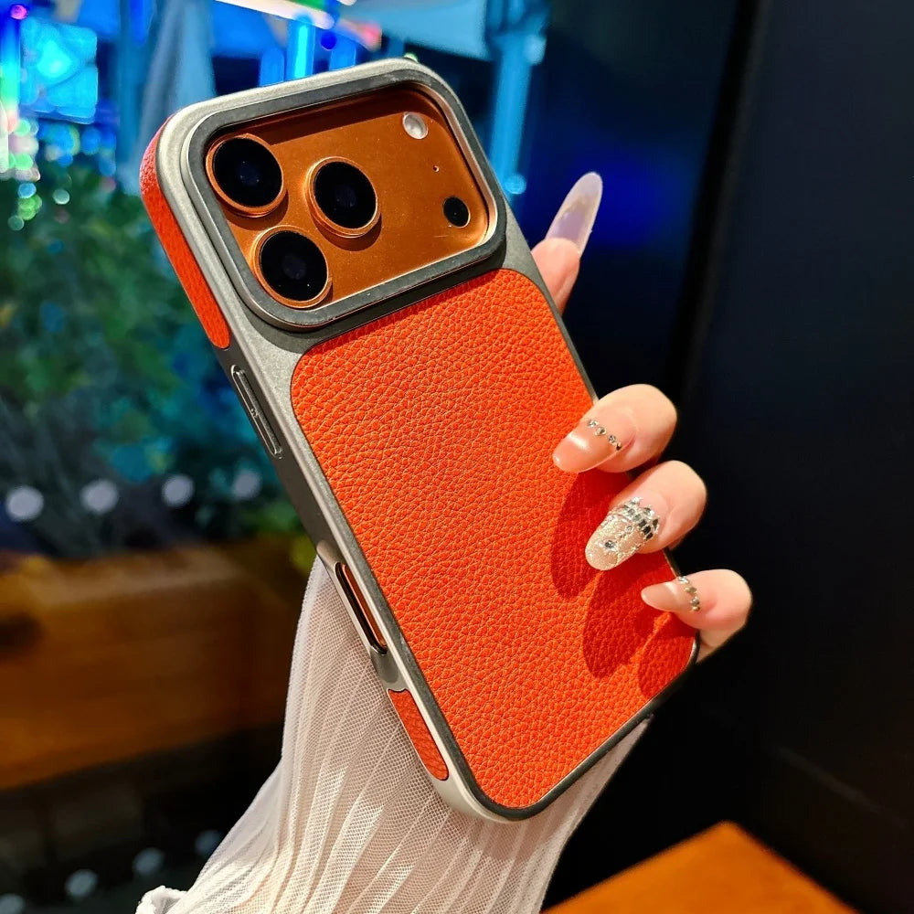 Business Plating Frosted Faux Leather Phone Case For iPhone 17 Pro Max 16 15 14 Plus 13 Pro Max 17 Air Shockproof Phone Cover
