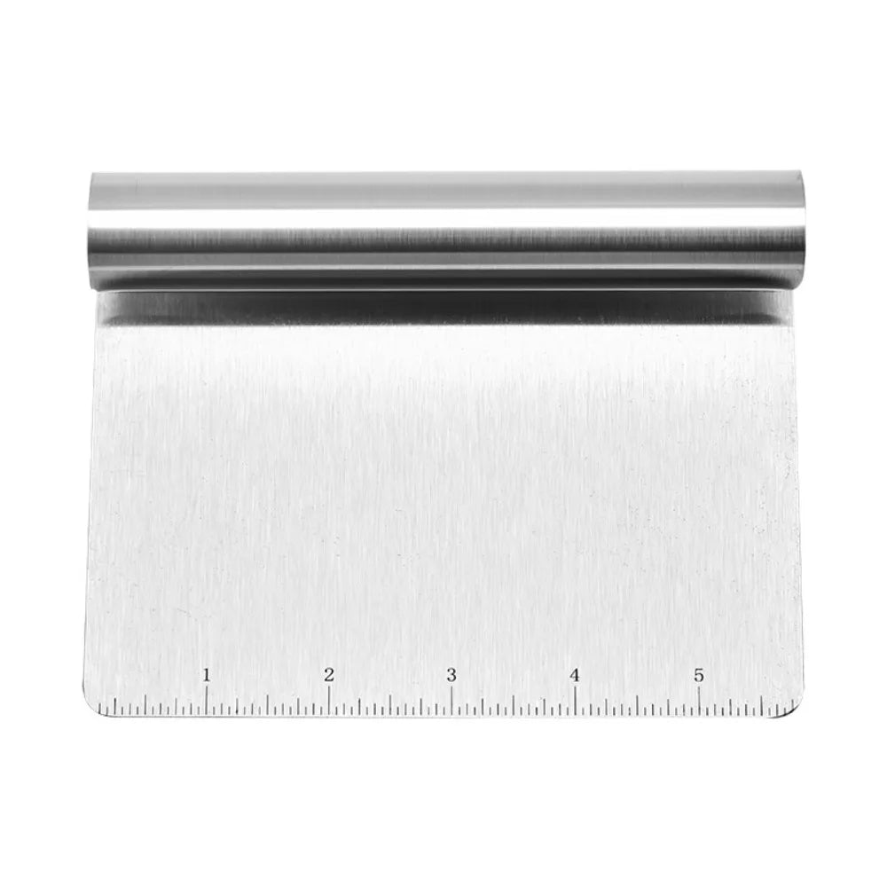 Baking Tool Stainless Steel Dough Cutter Graduated Integrated Pizza Scraper Manual Curled Edge Bench Scraper Cake