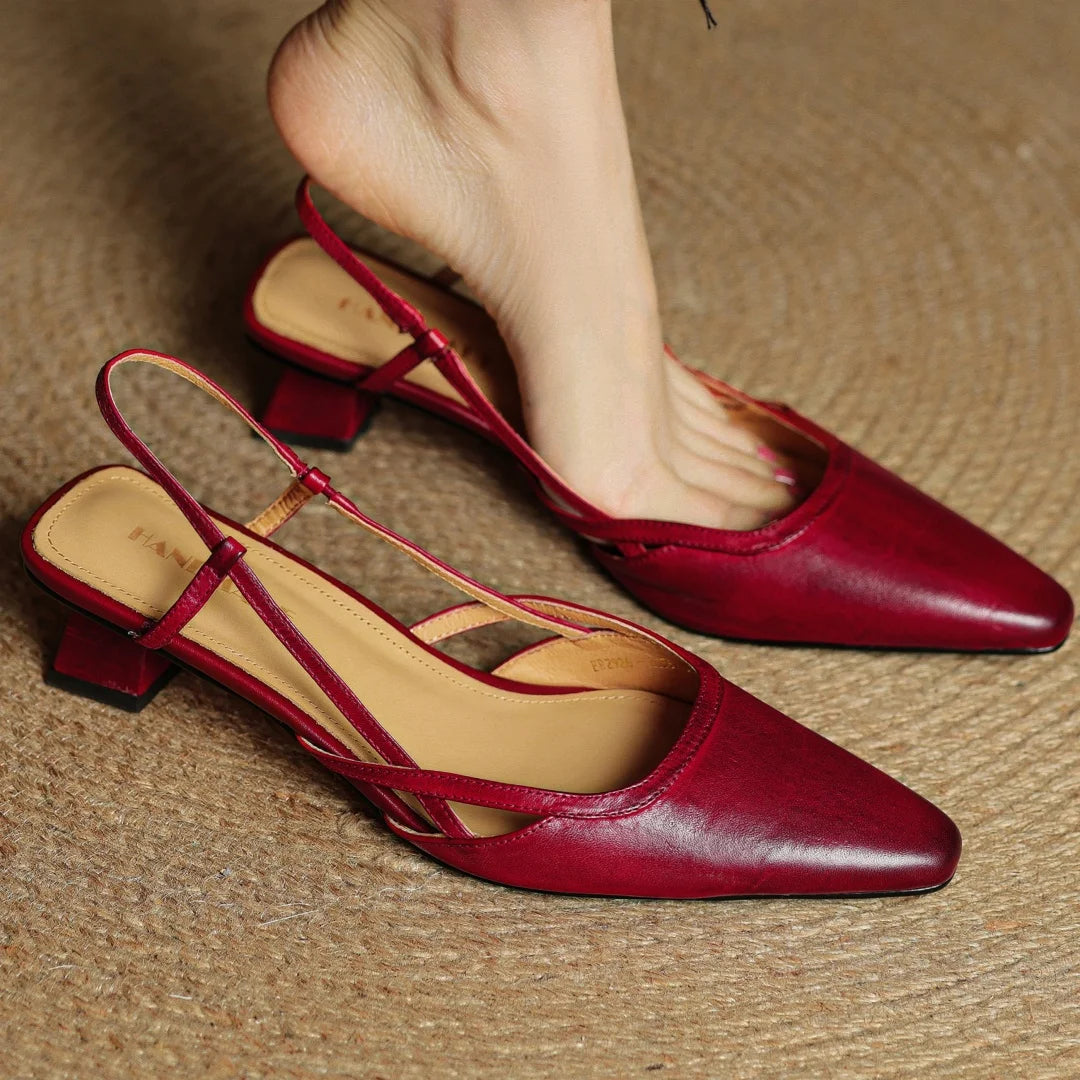 Women's cow leather pointed toe slingback 4.5cm kitten heel summer pumps elegant ladies slim daily dress heeled shoes sandals