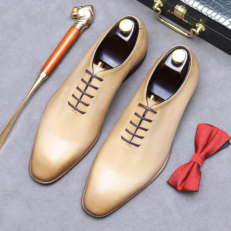 Mens Dress Shoes Fashion Pointed Toe Men's Business Casual Shoes Green Khaki Leather Oxfords Shoes Zapatos De Hombre