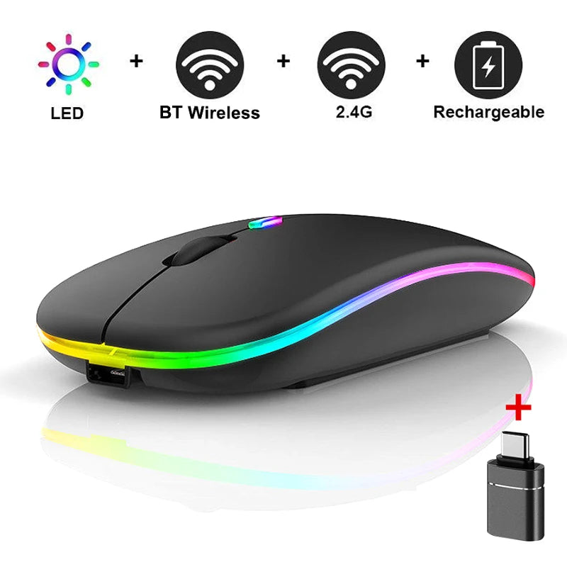 LED Wireless Mouse Bluetooth-compatible 2.4GHz Slim Rechargeable Silent Mice RGB Ergonomic Gaming mouse for Computer Laptop PC