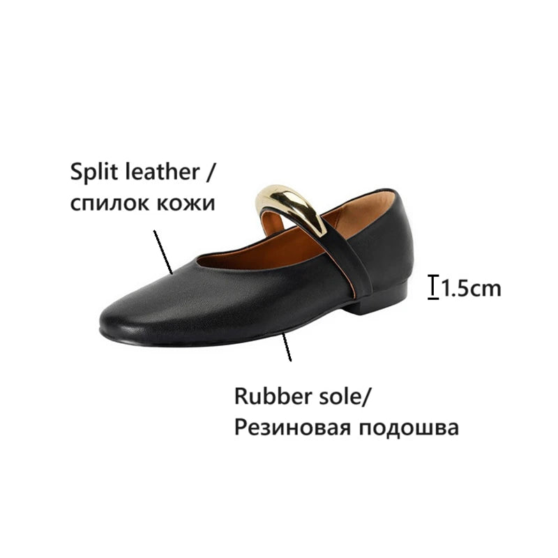 NEW Autumn/Spring Women Pumps Round Toe Low Heel Shoes Split Leather Shoes for Women Concise Metal Decoration Handmade Shoes