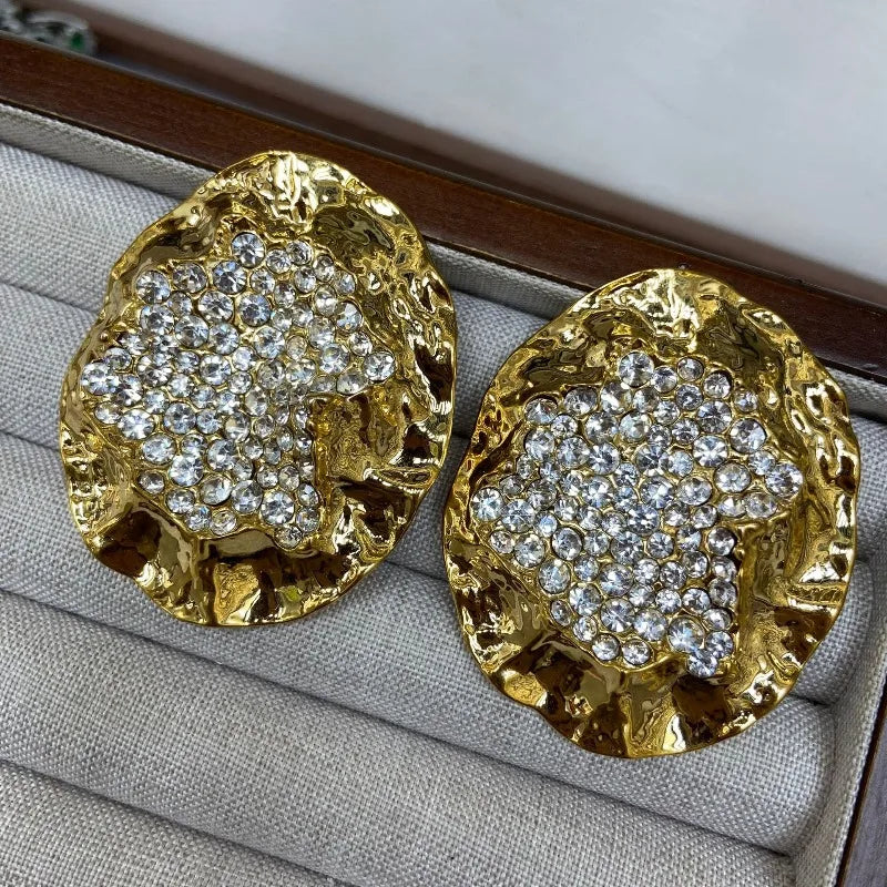 NISHIZAWA Rhinestones Earrings for Women Gold Color Palace Style Statement Jewelry Retro Fashion Elegant Aretes De Mujer