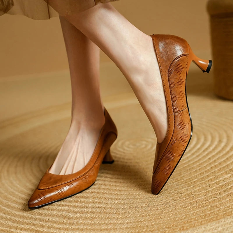 NEW Spring/Autumn Women Pumps Pointed Toe Kitten Heel Shoes Genuine Leather Shoes for Women Black Shallow Slio-on Handmade Shoes