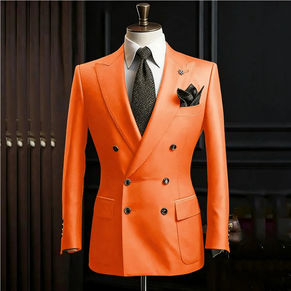 Formal Men's Suits Slim Fit Double Breasted Peaked Lapel Wedding Groom Prom Custom Male Clothing 2 Piece Jacket Pants Sets