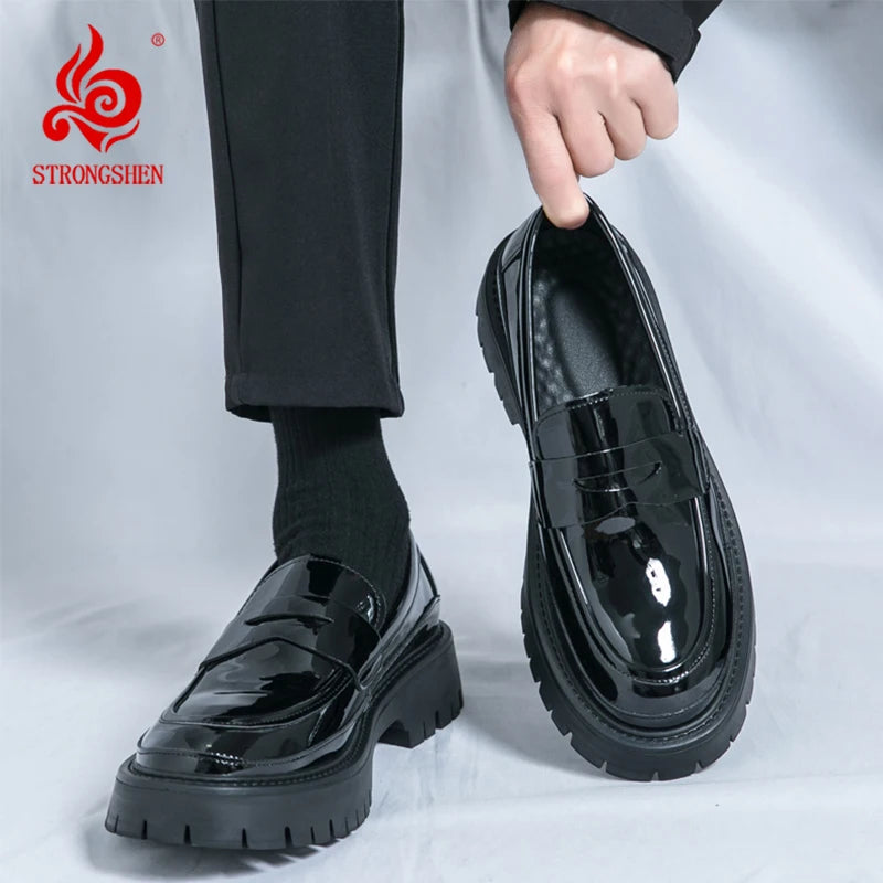 STRONGSHEN Men Leather Shoes Casual Luxury Brand Formal Loafers Moccasins Italian Fashion Slip on Thick-soled Shoes Driving Shoe