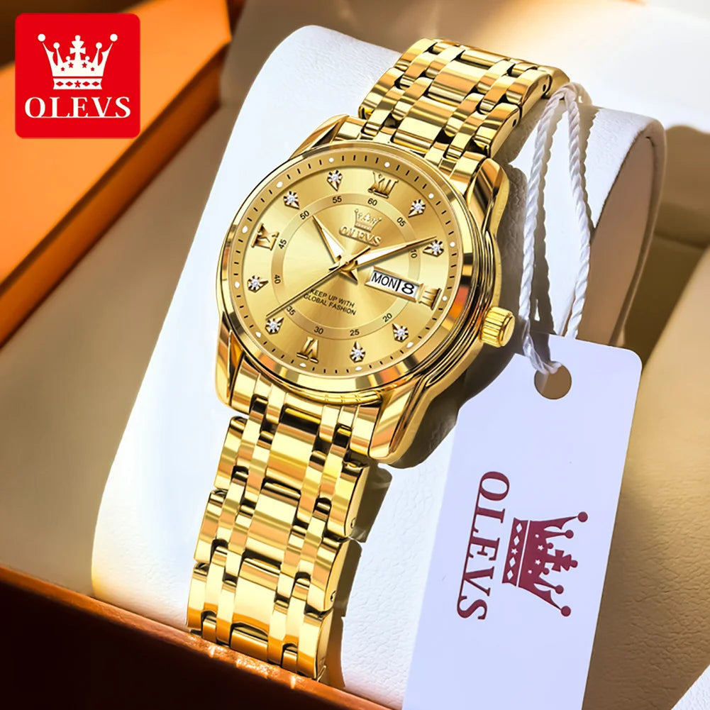 OLEVS 5513 Woman Watch Luxury Diamond Scale Dual Calendar Stainless Steel Strap Waterproof Watches Elegant Ladies Wristwatcheses
