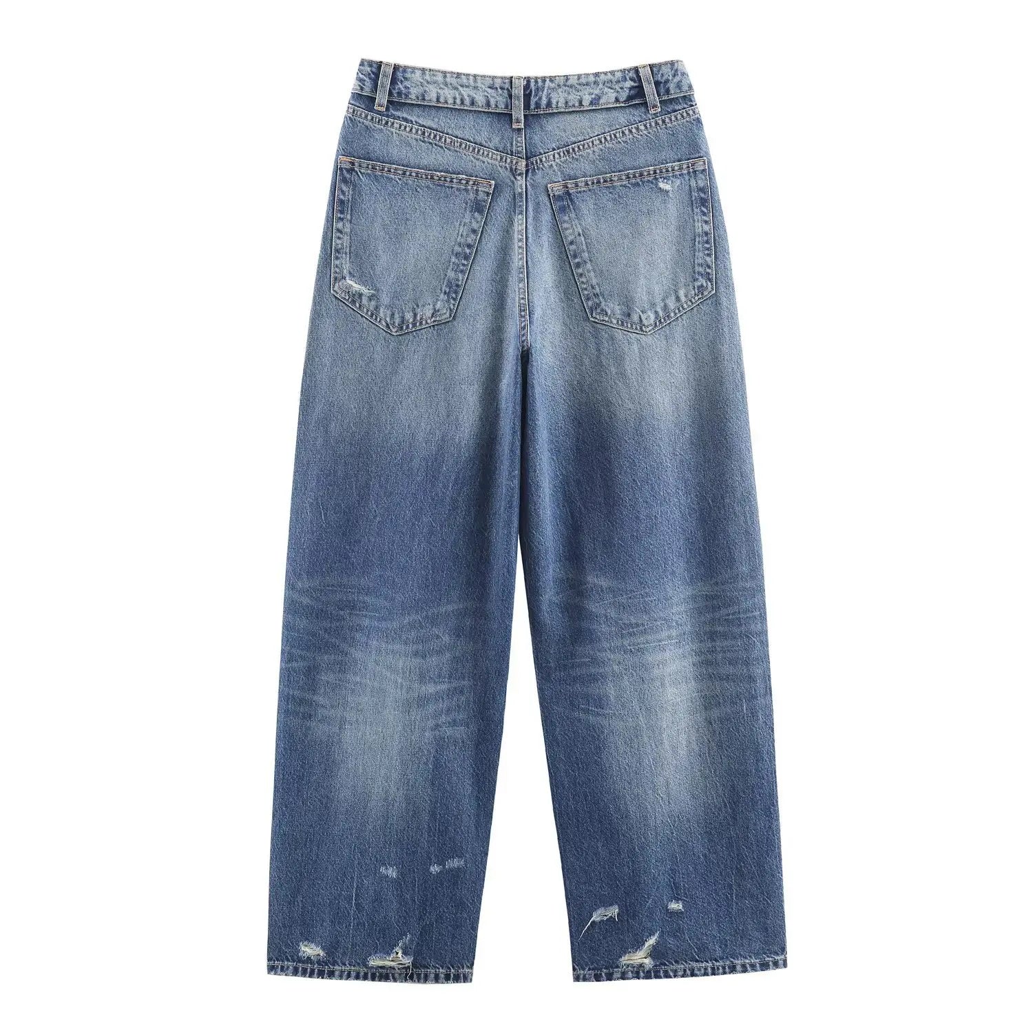 New Autumn/Winter Fashion Casual Mid Waist Hole Solid Color Loose Fit Wide Leg Jeans,3 Colors