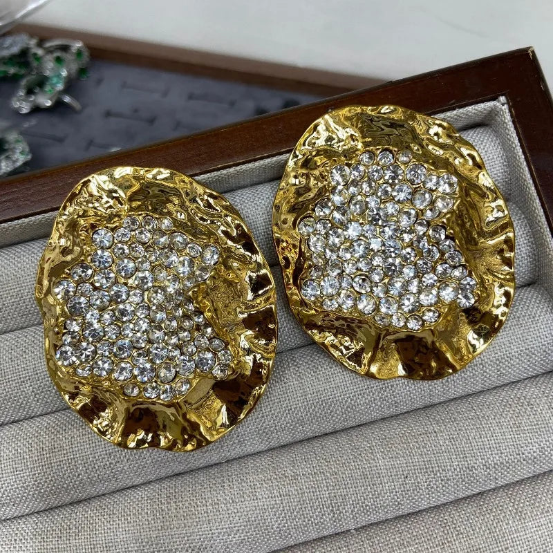 NISHIZAWA Rhinestones Earrings for Women Gold Color Palace Style Statement Jewelry Retro Fashion Elegant Aretes De Mujer