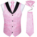 Suit Vest Set For Men Wedding Luxury Gray Paisley Dress Vests Necktie Clip Cufflinks Handkerchief Male Sleeveless Waistcoat Gift