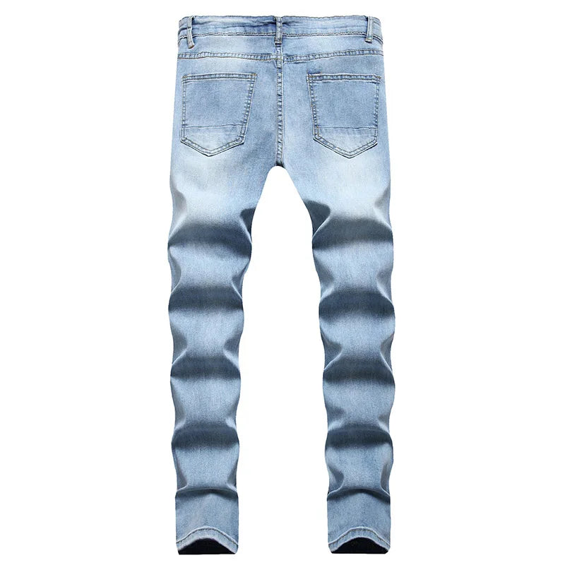 Men Fashion Street Style Ripped Skinny Jeans Men Vintage Wash Solid Denim Trouser Mens Casual Slim Fit Pencil Denim Pants 4XL
