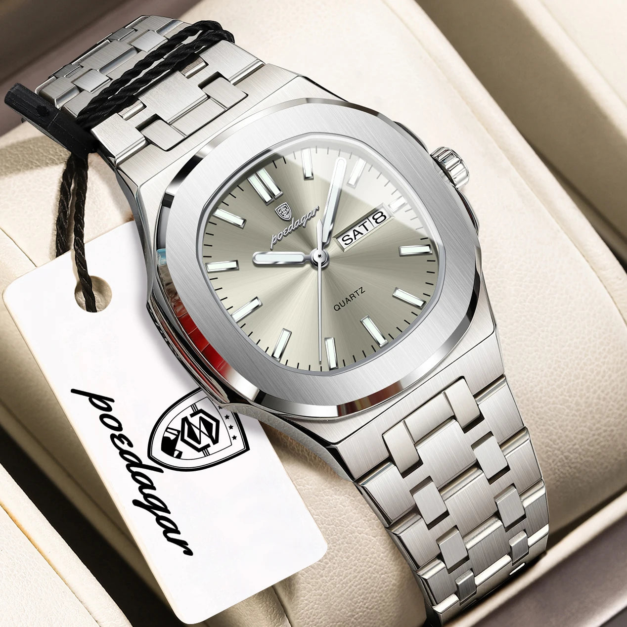 POEDAGAR Exquisite Square Woman Watch Date Week Original Waterproof Luminous Ladies Watch Stainless Steel Quartz Women's Watches