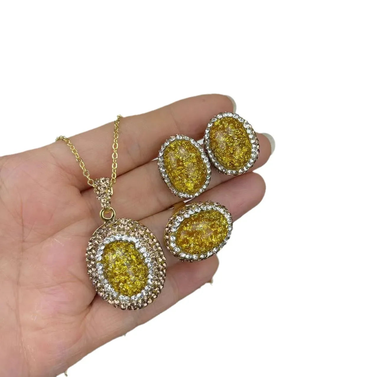 New Opal clay inlaid spring and summer crystal set French light luxury popular jewelry design wholesale