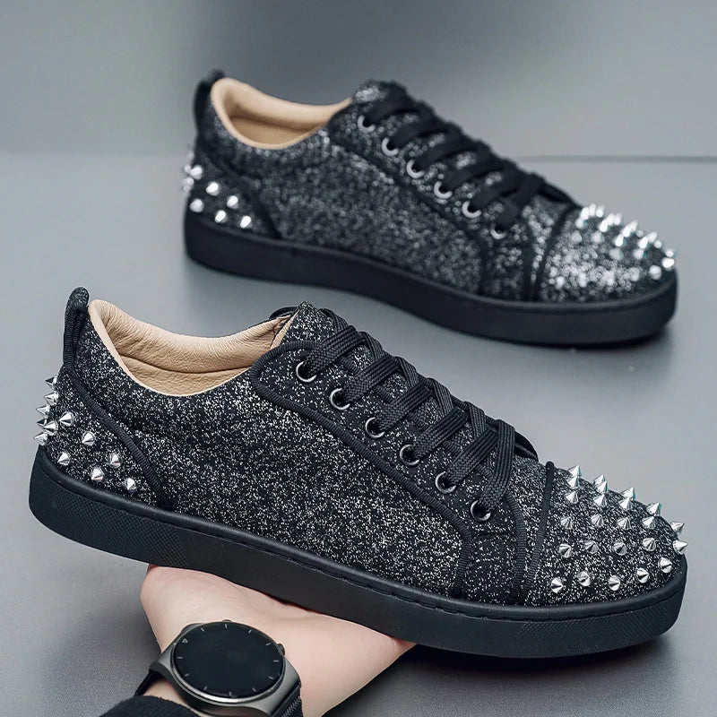 rivets glitter hip-hop casual shoes men skateboard sneakers shoes for man Street Dance sequin bling bling young people footwear