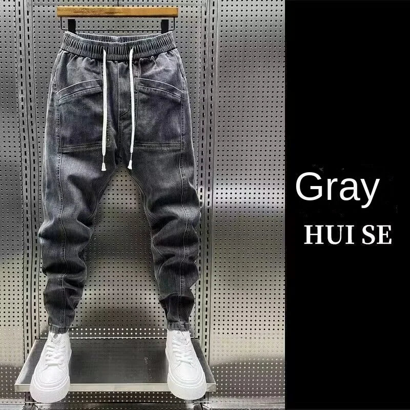 Fashion 2024 New Spring Autumn Loose Men's Drawstring Polar Big Boy Jeans Denim Jeans Casual Elastic Waist Yk2 Streetwear Pants