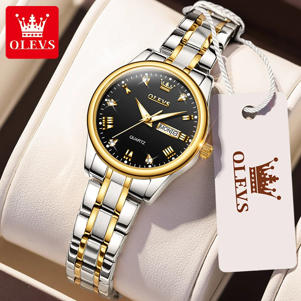 OLEVS 5563 Women Watch Original Waterproof Luminous Quartz Watch Zircon Scale Reloj Dual Calendar Display Watches For Women