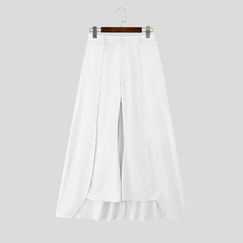 INCERUN Men Irregular Pants Button Solid Color Loose Wide Leg Trousers Men Streetwear 2025 Fashion Casual Male Long Pants S-5XL