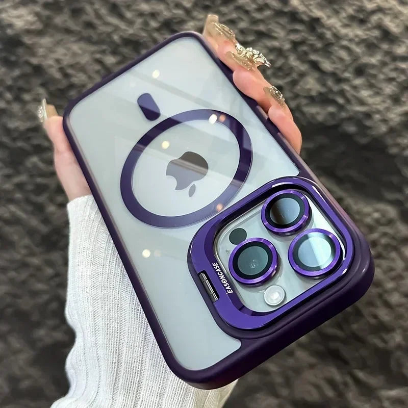 Luxury Glass Lens Protect Magnetic Phone Case For iPhone 16 17 15 14 13 12 11 Pro Max Funda For Magsafe Stand Shockproof Cover