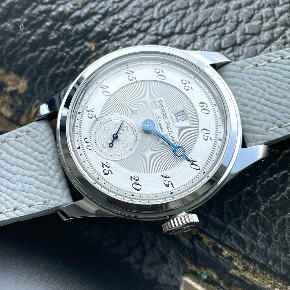 NEW Pierre Paulin Jumping Hour Men Watch White Dial Automatic St17 Mechanical Watch Vintage Date Window 38mm relogios masculino