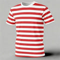 Men's short-sleeved T-shirt, simple striped print, casual loose fit, fashionable street style, men's crew neck T-shirt.