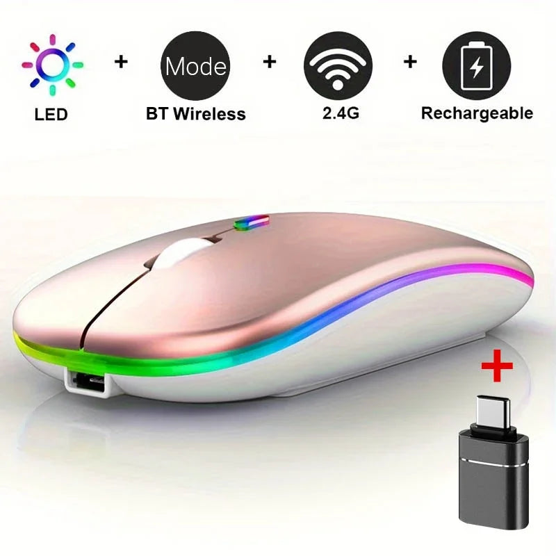 LED Wireless Mouse Bluetooth-compatible 2.4GHz Slim Rechargeable Silent Mice RGB Ergonomic Gaming mouse for Computer Laptop PC