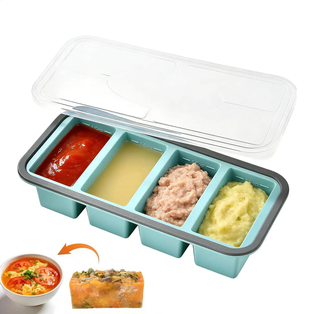 Silicone Freezer Tray Mold with Lid Storage Box Food Box Ice Cubes Tray Mold Storage Containers for Soup Broth Meal Prep