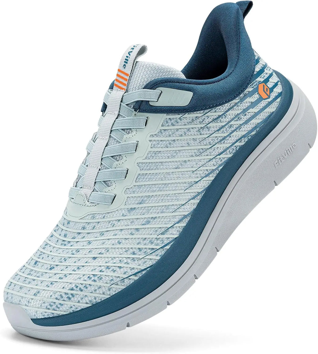 FitVille Wide Fit Men'S Walking Shoes Breathable Lightweight Shock Absorption Sneakers With Arch Support For Flat Feet