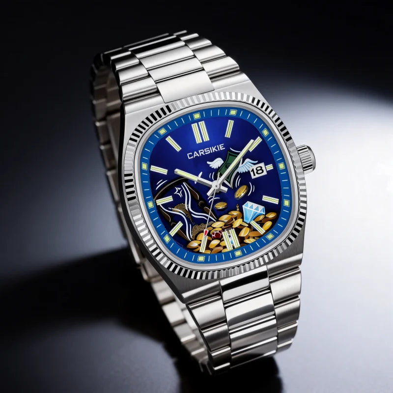 New Square Men's Abstract Art Dial Trendy Retro Luxury Quartz Watch with Multiple Street Style Faces Punk Design Gift