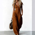 Fashion 2026 Spring Pocket Wide Leg Jumpsuit Sexy V Neck Button Women's Casual Rompers Summer Sleeveless Vacation Beach Overalls