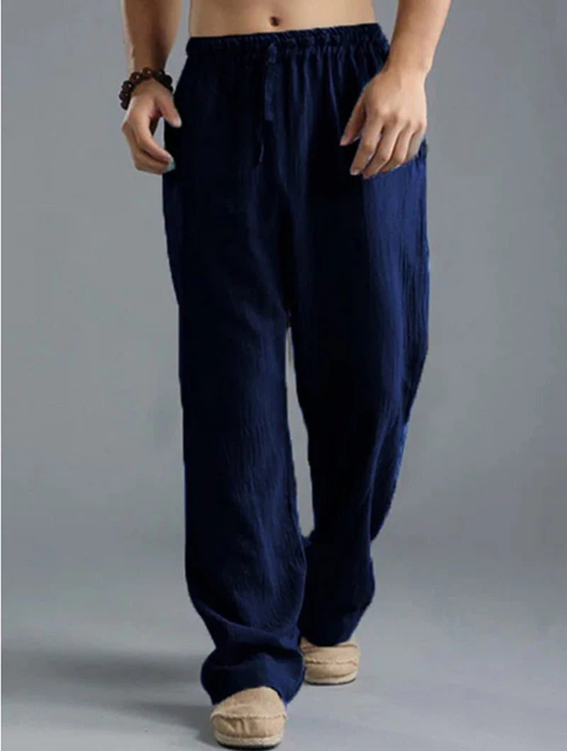 2026 New Men's Cotton Linen Pants Male Autumn New Breathable Solid Color Linen Trousers Fitness Streetwear S-5XL